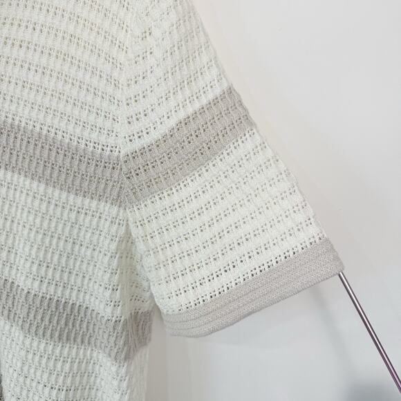 Abercrombie Fitch Open Knit Button Up Sweater Womens XL Tall Ivory Beige Striped - Picture 2 of 7